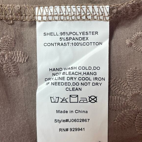 Suzanne Betro Signature Tan Mixed Media Top Waffle Knit Eyelet Lace Sz 1X Boho - Picture 6 of 7